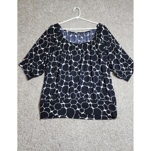 Apt. 9 Black & White Polka Dot Bubble Hem Blouse XL Short Sleeve Scoop Neck